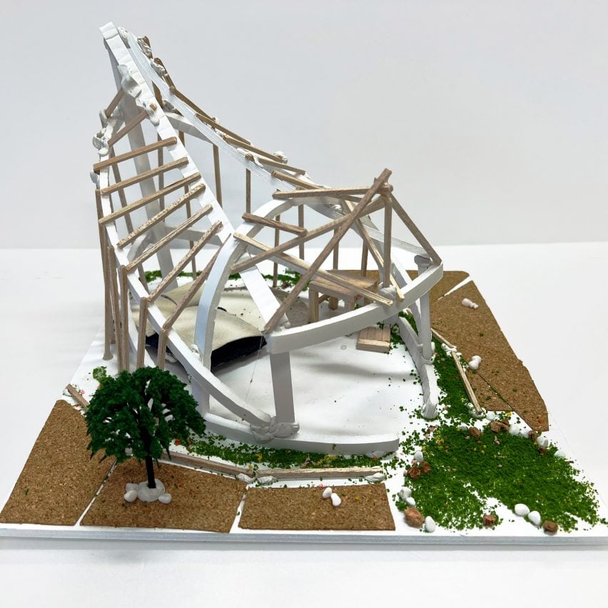 Rendering of a wooden model of Hideaway House by Alexander Zhang