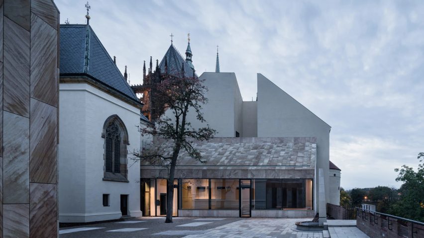 Courtyard of renovated historic building Prague