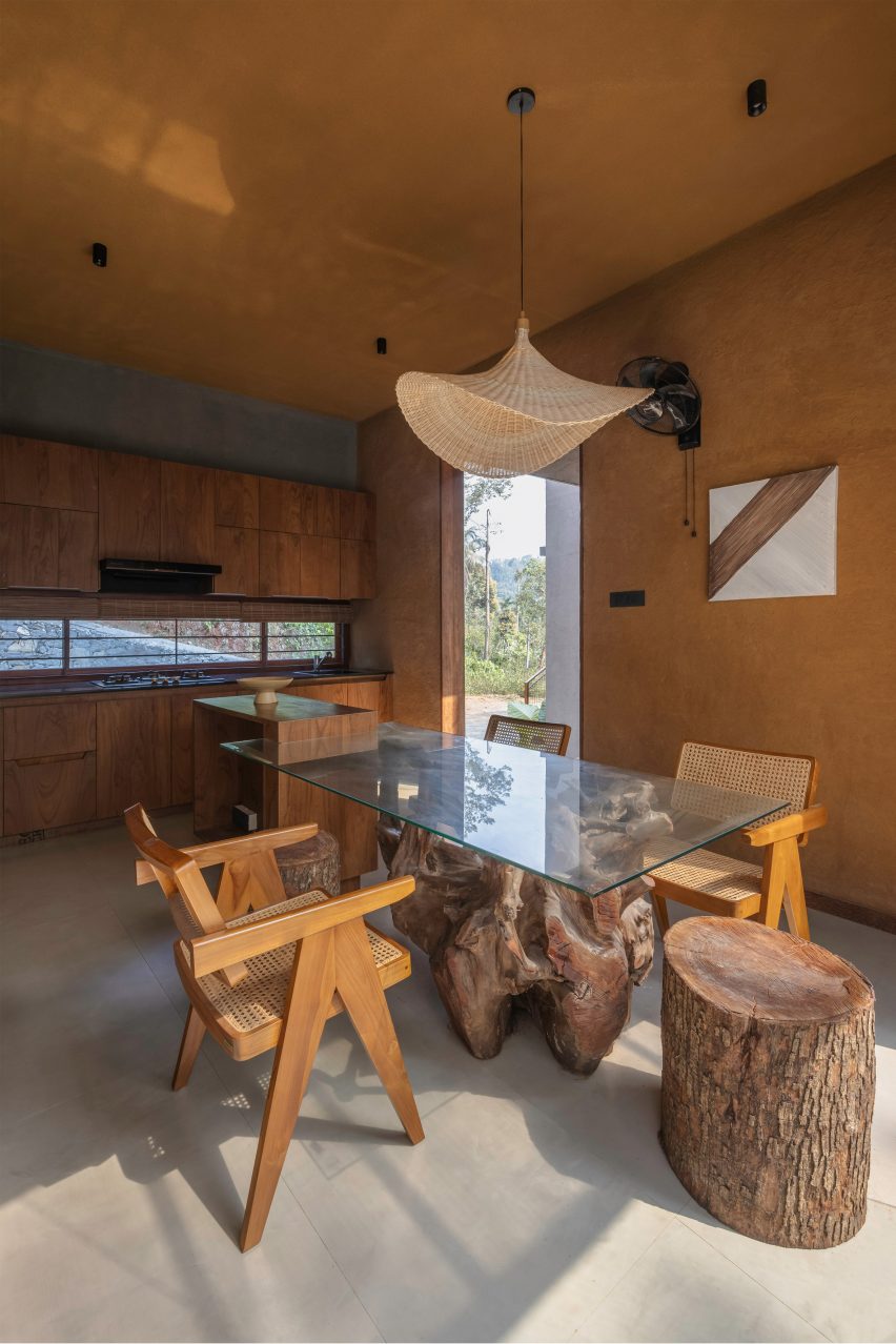 Dining room within URUL house in Kerala