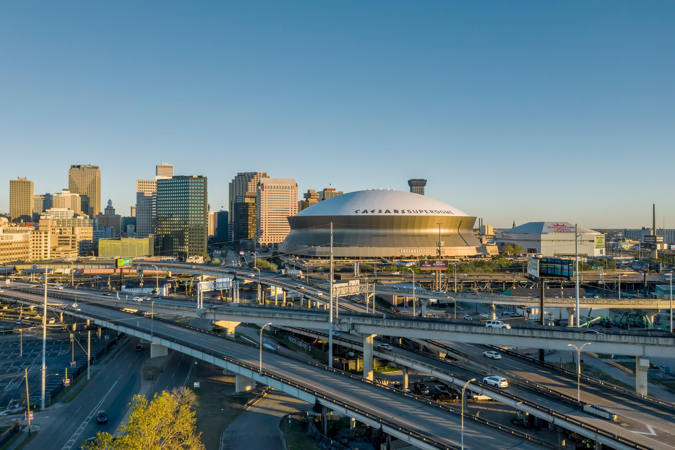 Superdome from a distance with highways