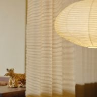 Silk striped curtain and rice paper lantern