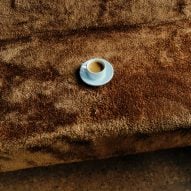 Brown carpet covered banquette seating