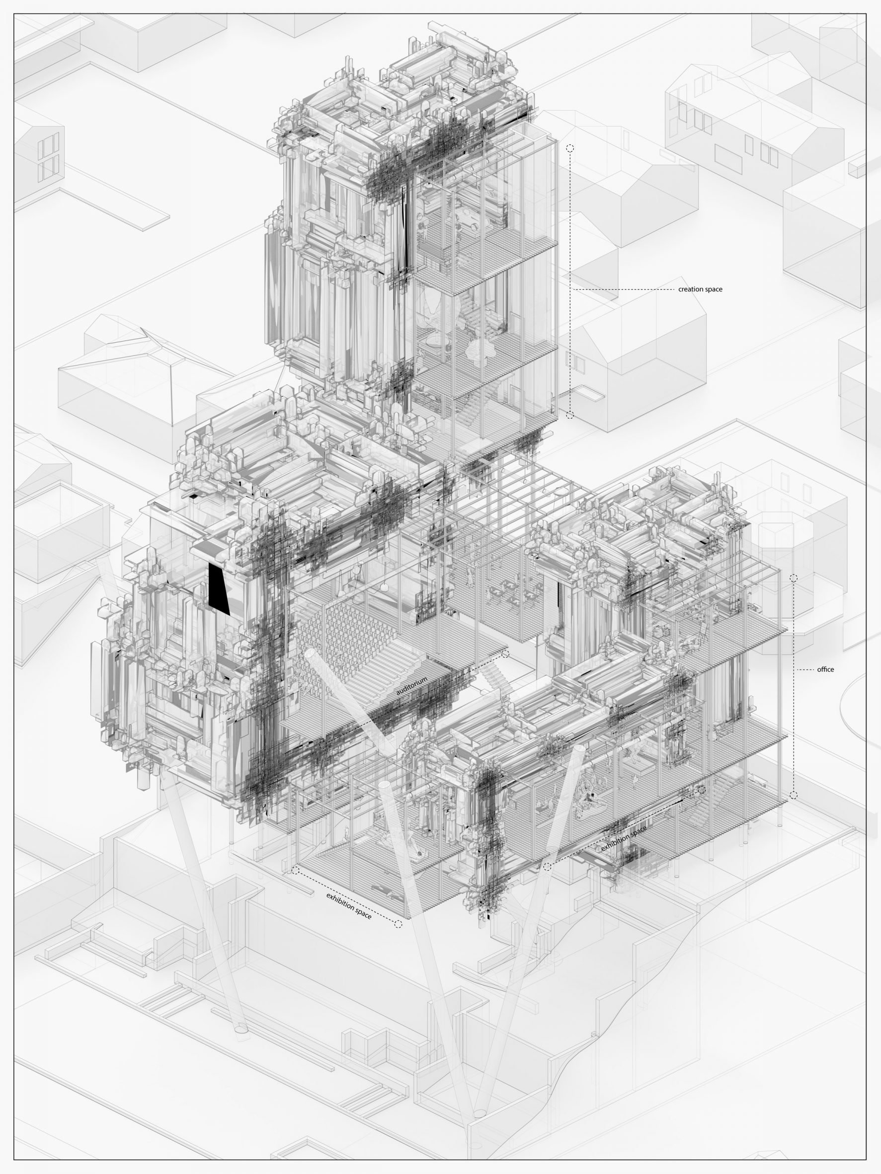 A architectural diagram in tones of black and white.