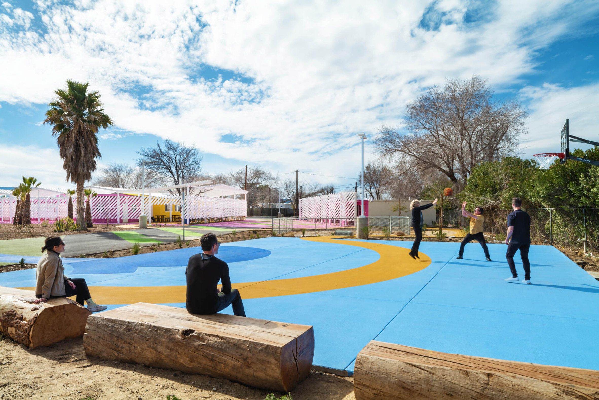 Colourful basketball court