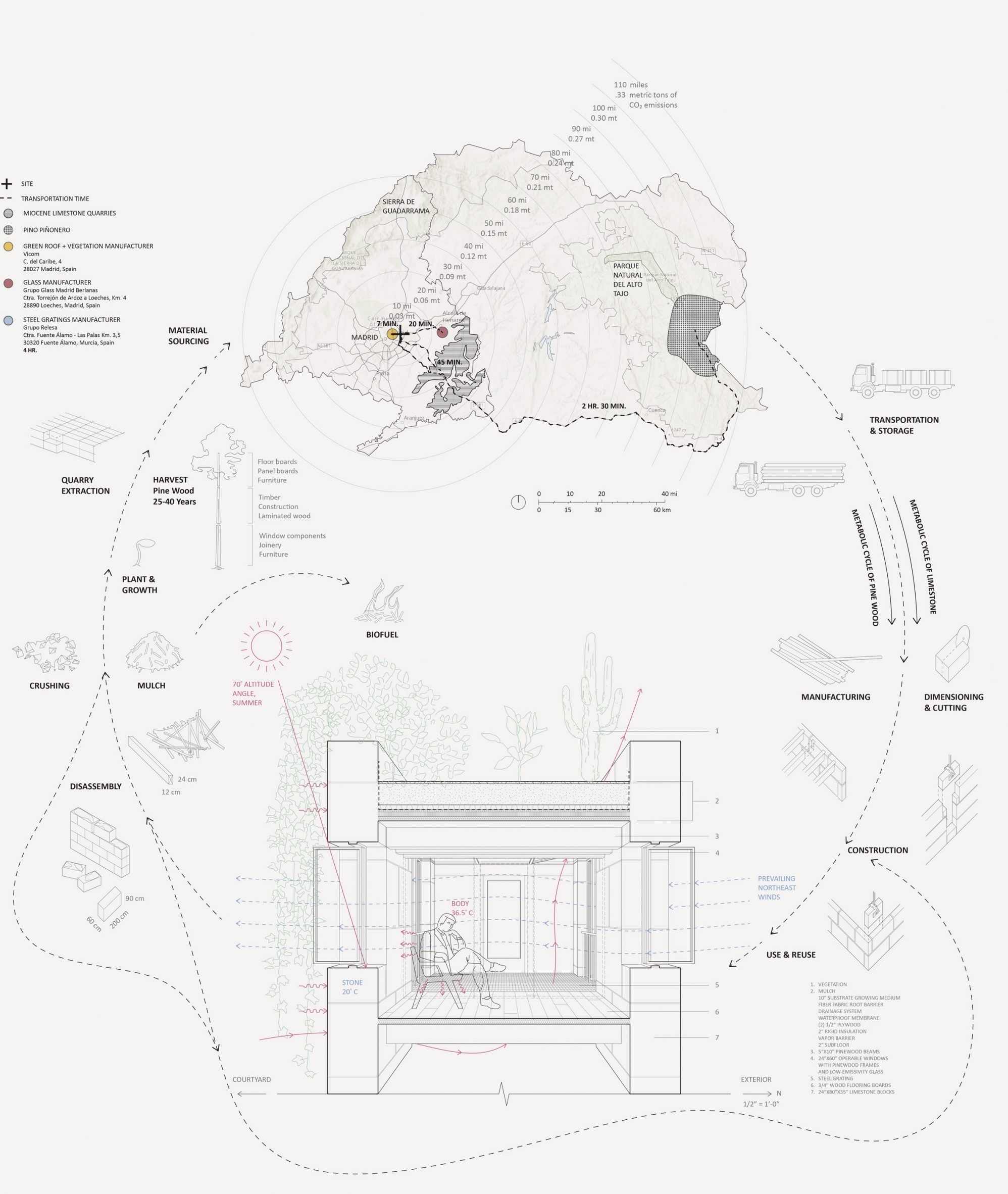 A plan for a communal housing complex, in tones of grey and white.