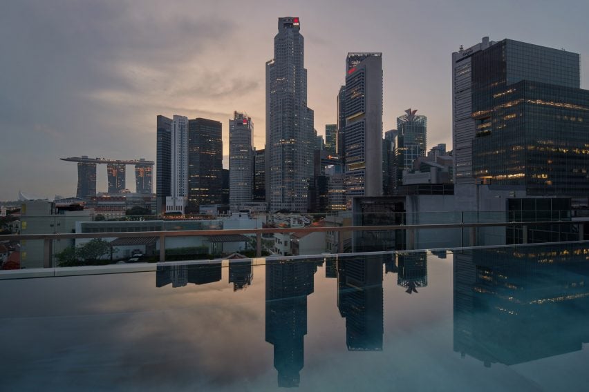 Rooftop pool with Singapore view