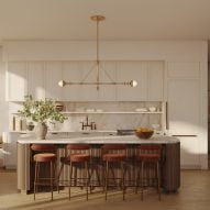 Kitchen with red chairs