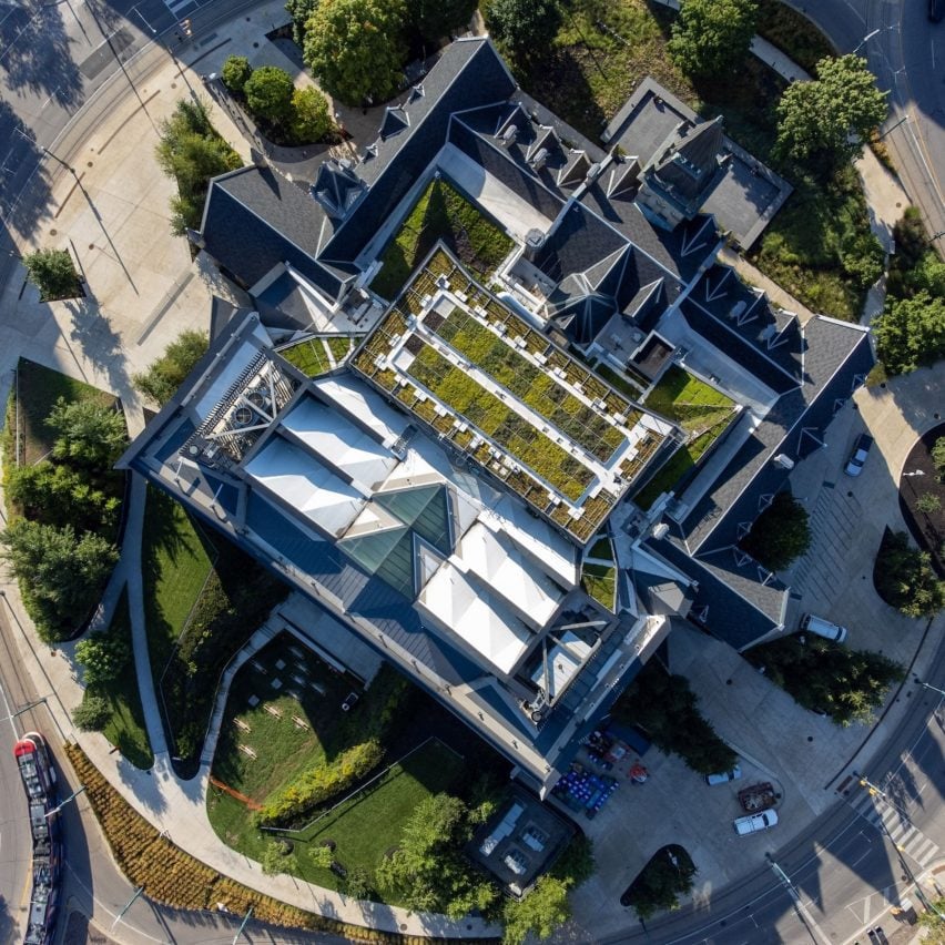 Photograph showing a birds eye view of the Daniels building at the University of Toronto.