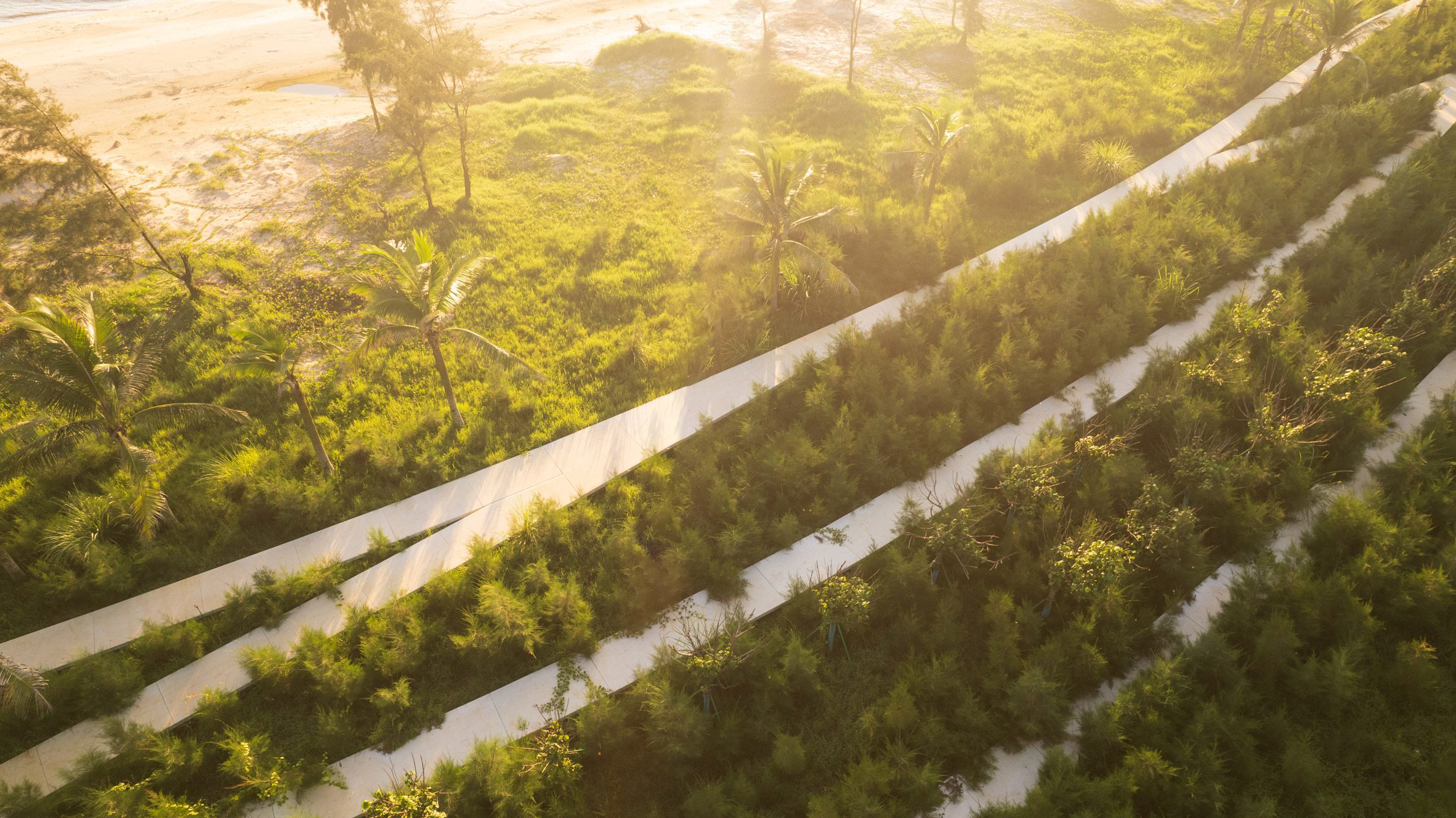 Aerial view of A Breathing Sea Wall by Turenscape