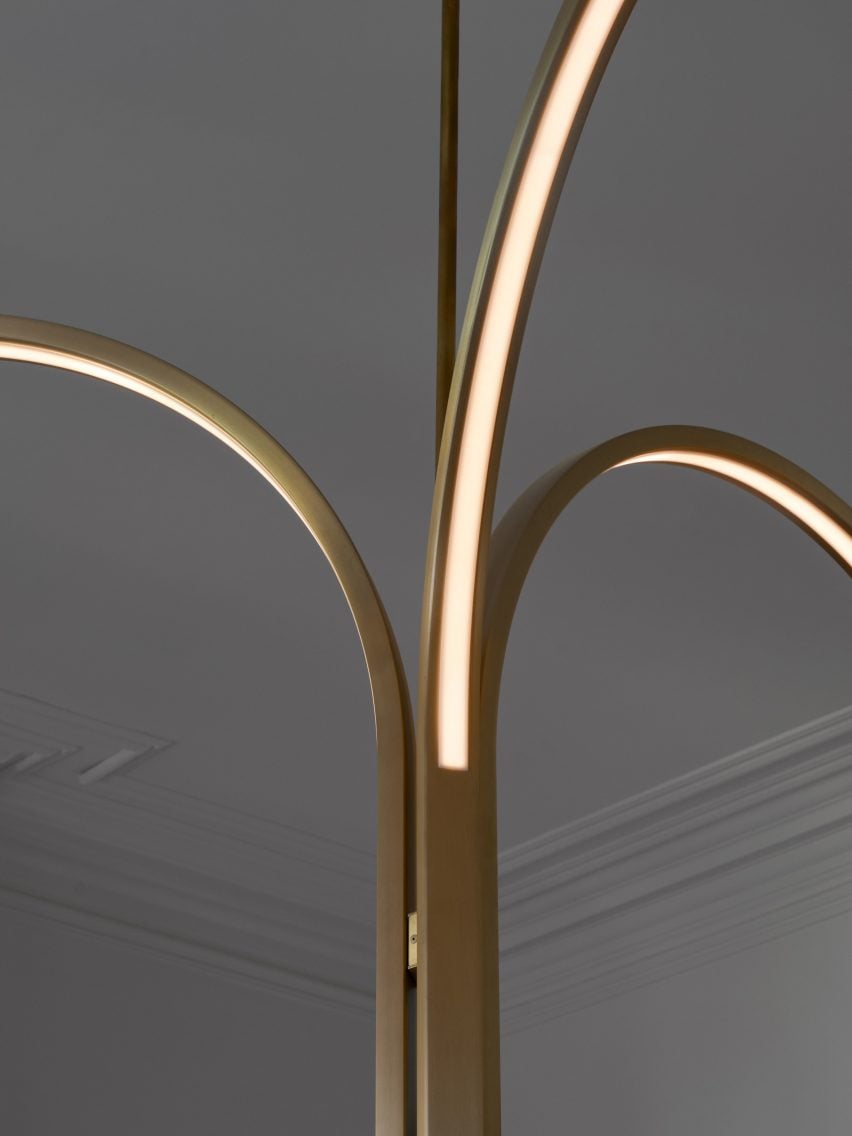 Close-up of the LED strip on the Cane Cluster chandelier by AlexAllen Studio