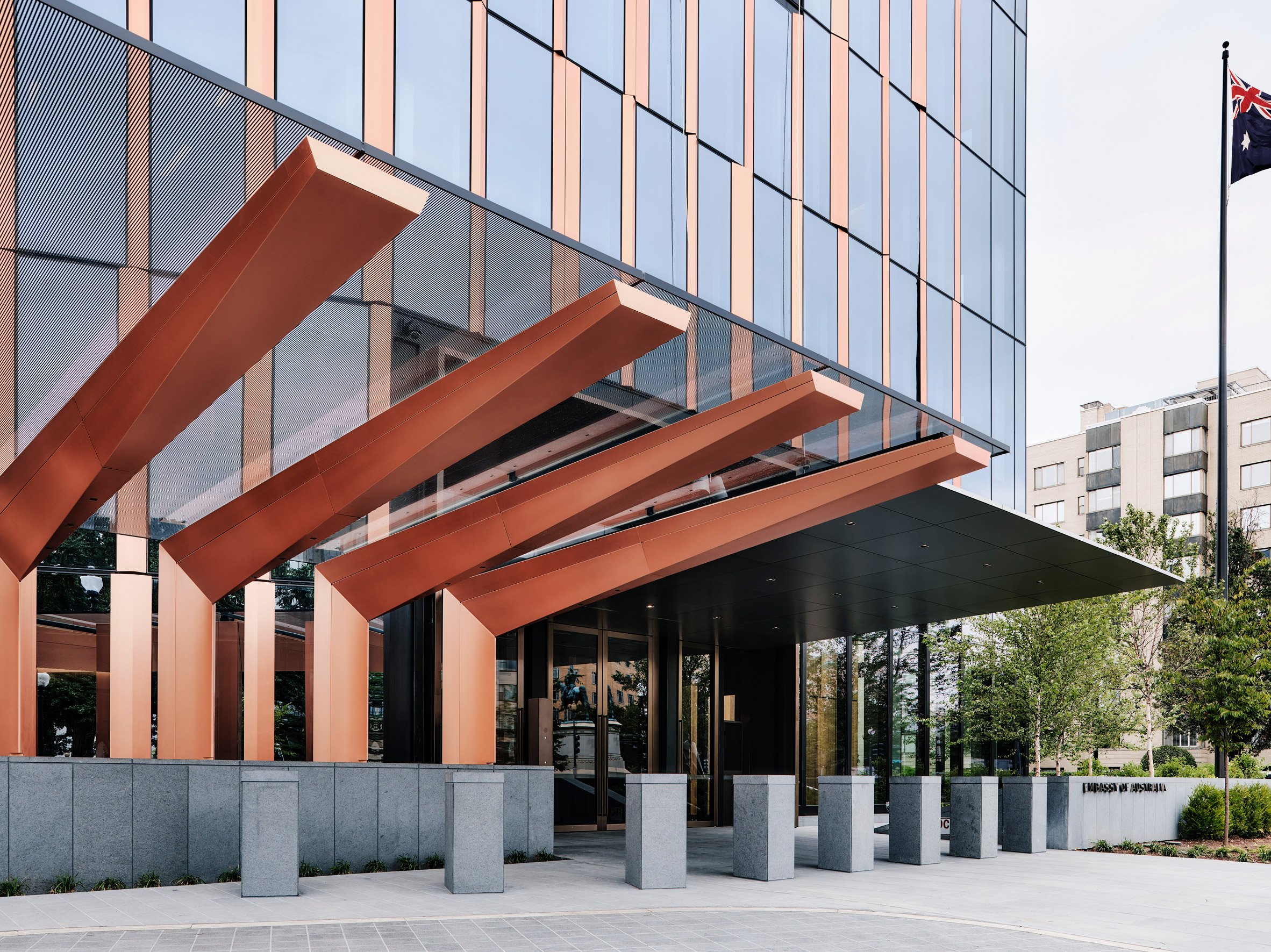 Glass and copper panels on Australian embassy in DC