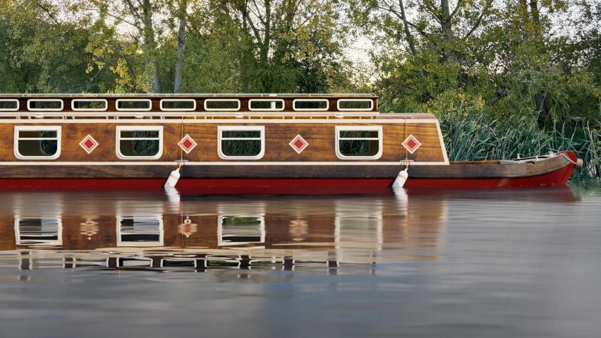 Canal boat in water with multiple Bio-Fenders by Rehan Petit attached