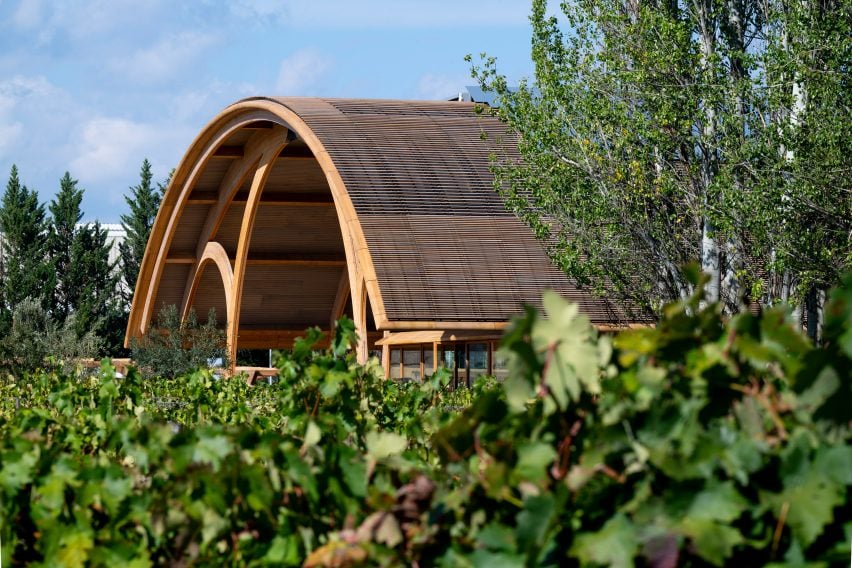 Exterior of visitor centre at Bodegas Faustino winery by Foster + Partners