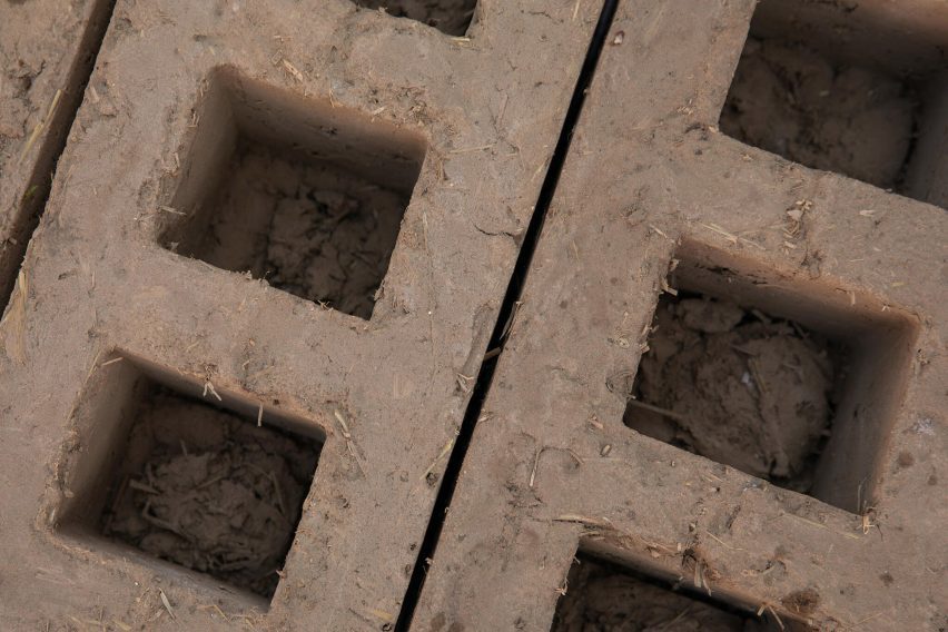 Close-up of clay bricks by Makhno Studio