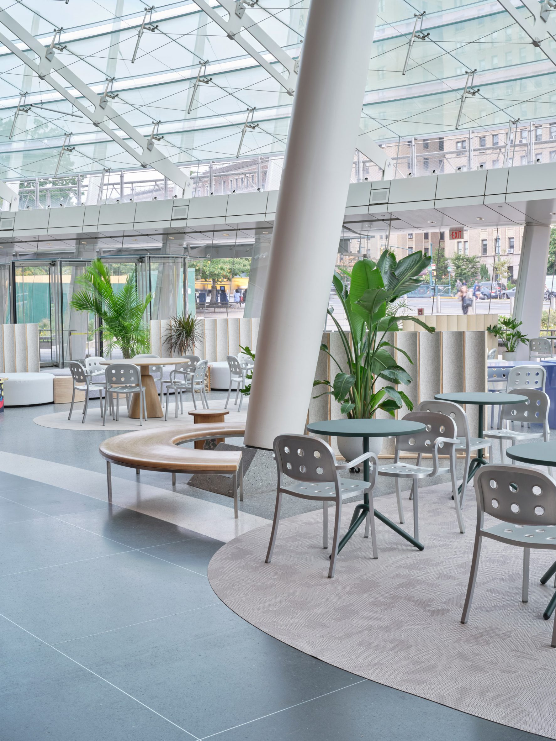 Cafe inside a light-filled pavilion