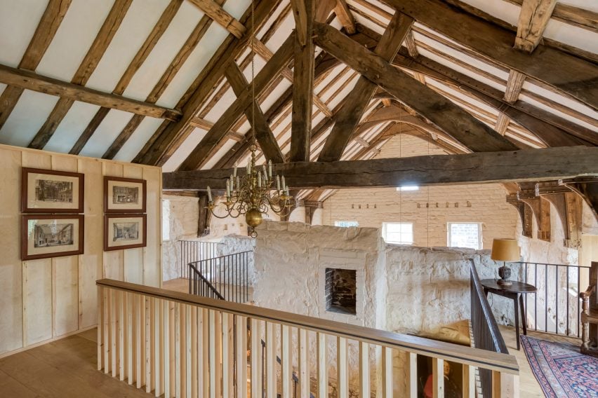 Contemporary staircase in medieval hall