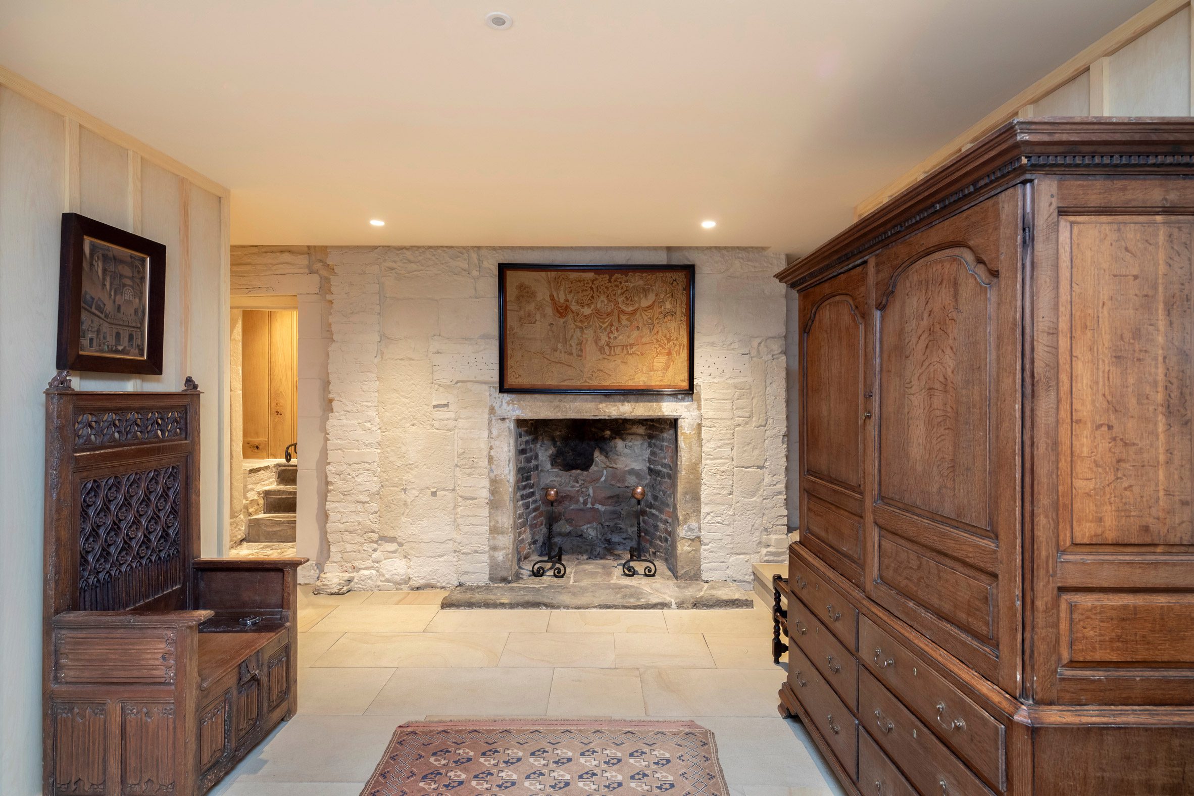 Fireplace in medieval holiday home