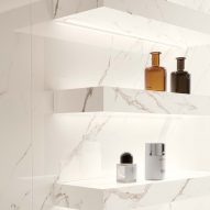 White marble effect shelves from Casalgrande Padana's Aquatio collection