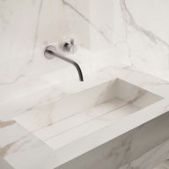 Single basin in white marble effect from Casalgrande Padana's Aquatio collection