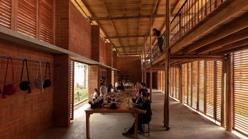 A building with brick wall and wooden structure