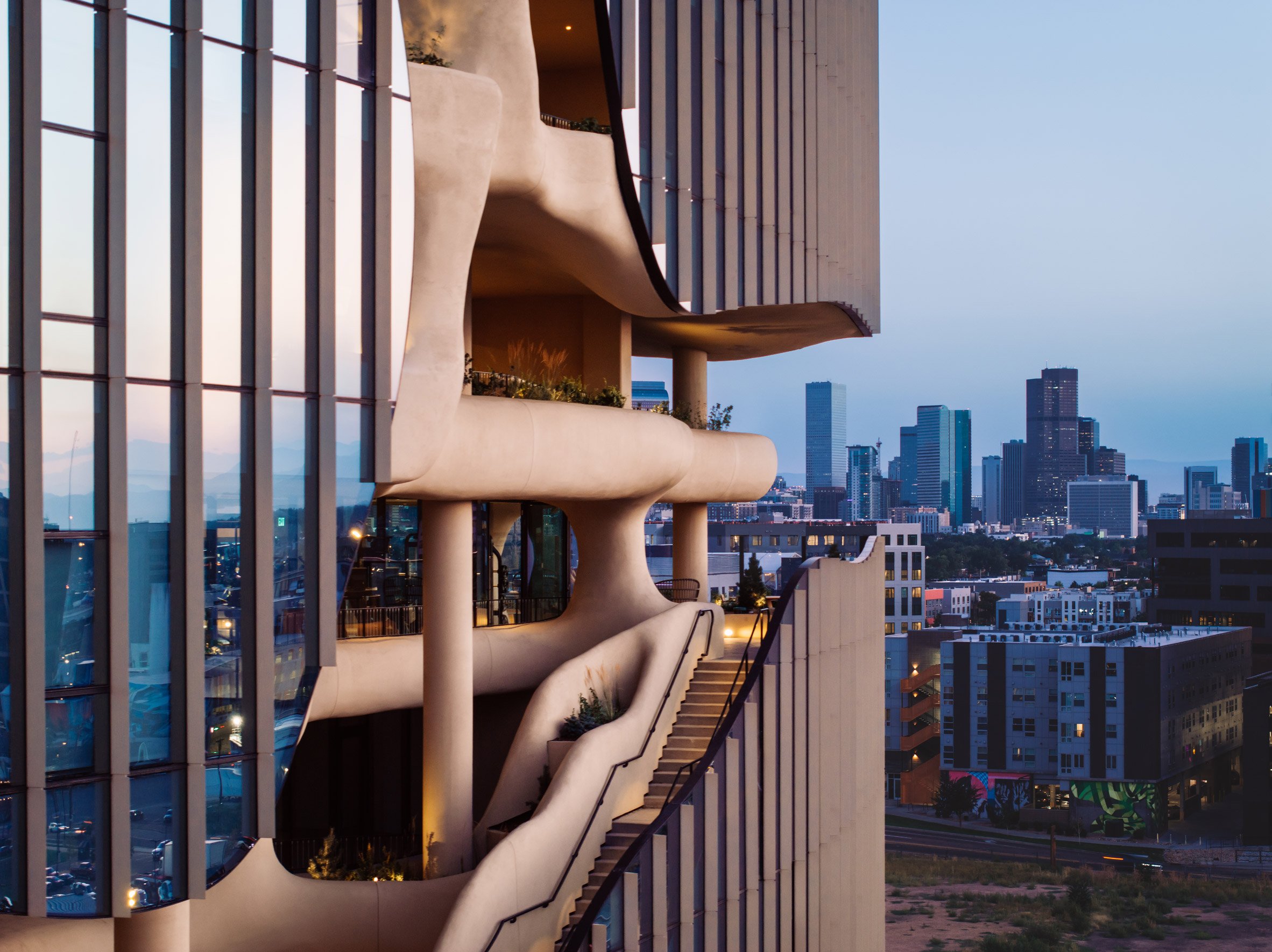 Canyon in One River North Denver with skyline