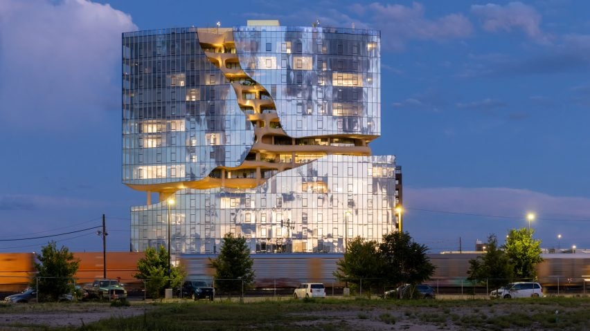 Canyon in a glass apartment building