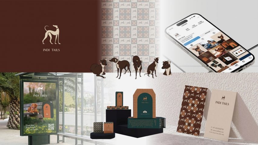 A series of images presenting a branding for a company that invests in animal welfare, shown across billboards, social media pages, brochures and a logo, all in tones of beige and brown.