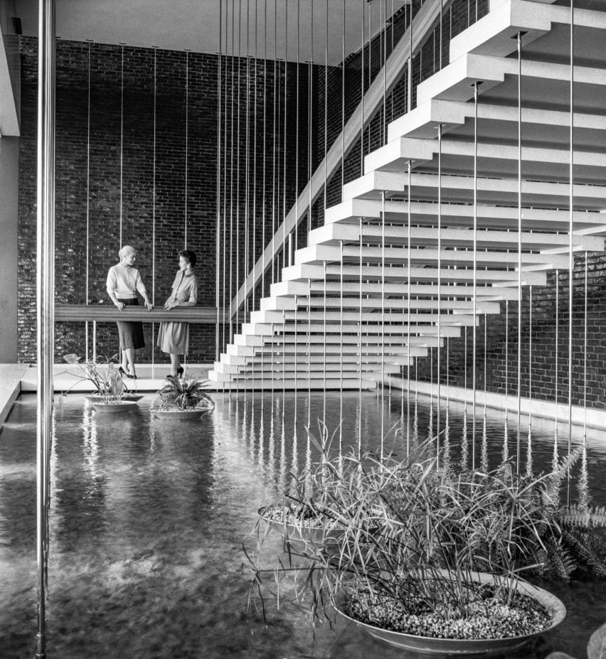 Staircase in Saarinen building at General Motors tech center