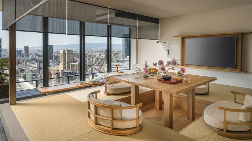 Tatami seating area on Gensui floor of Four Seasons Osaka hotel