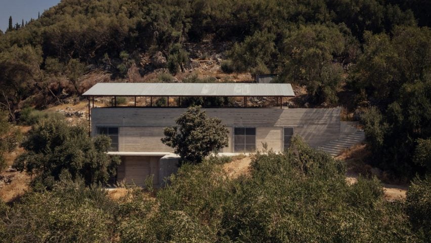 Concrete house in rural Greek olive grove