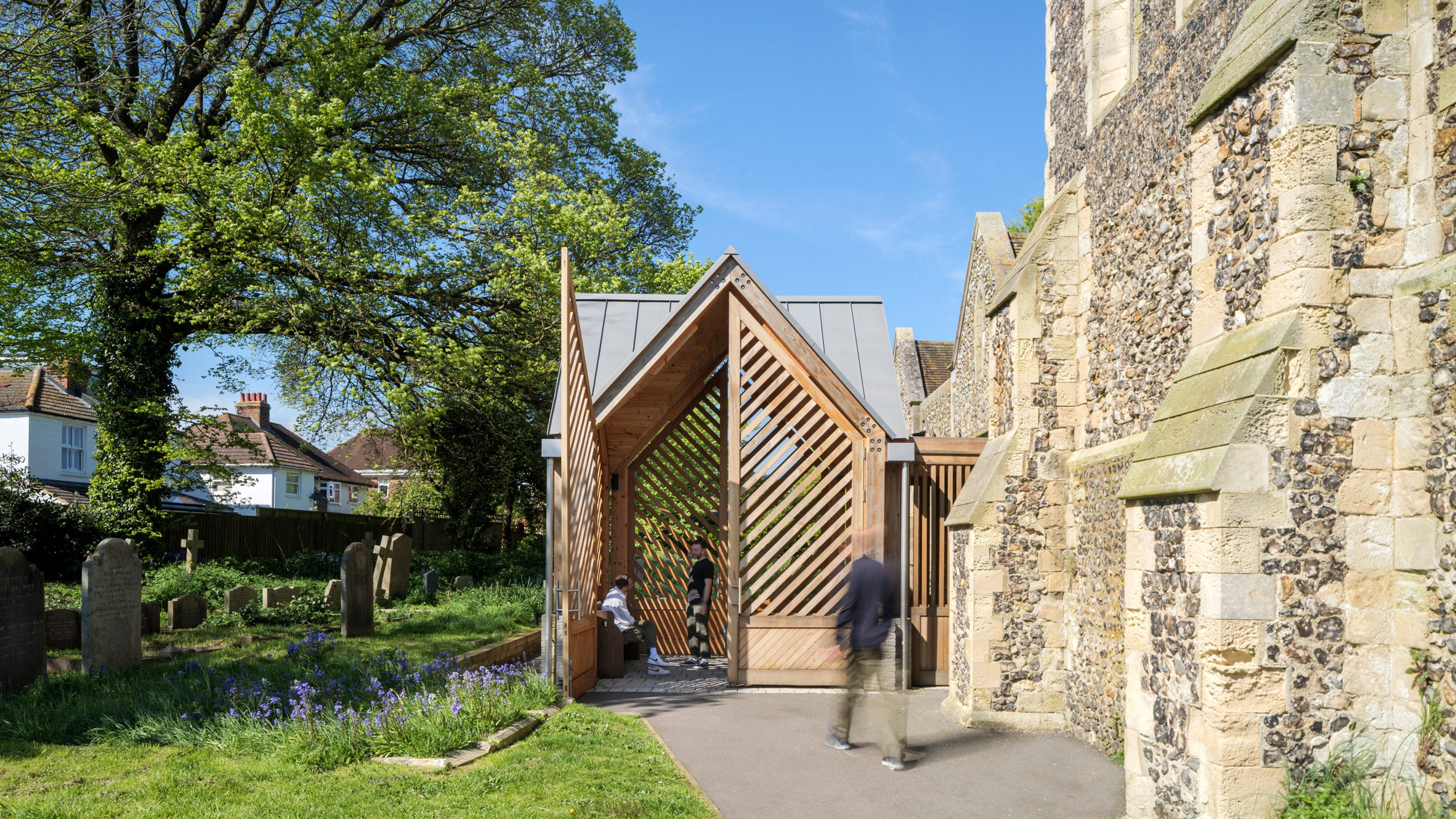 Wooden entrance porch addition to church