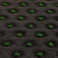 Rug with hand-tufted green plants set on top of a black backdrop