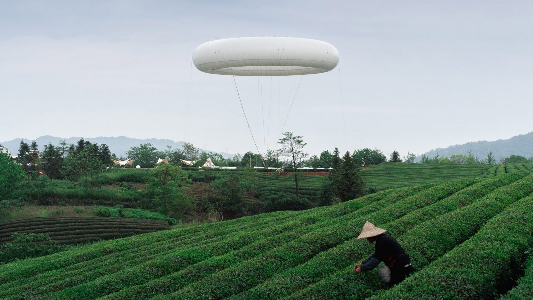 A doughnut-shaped weather balloon in China by Line+ Studio