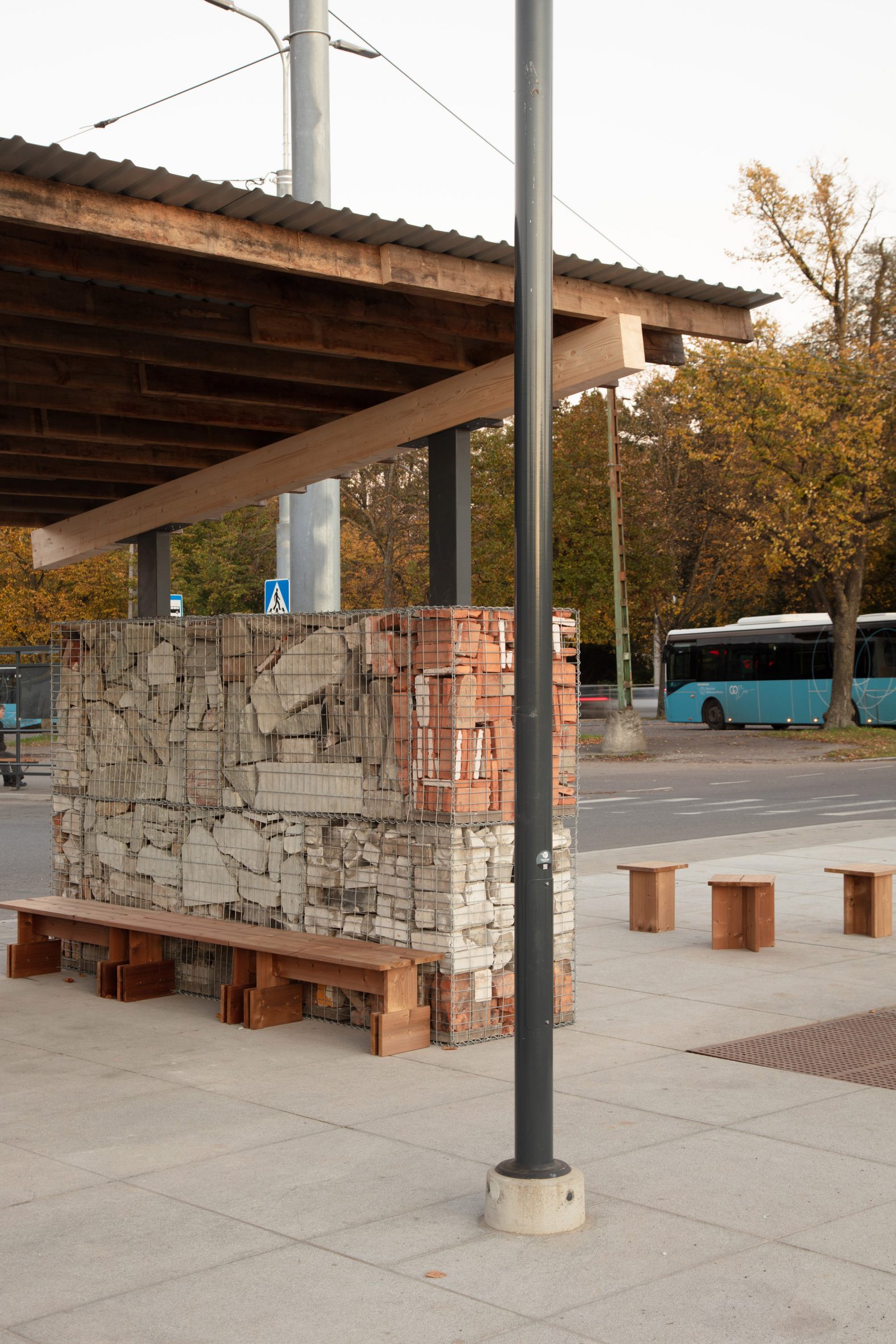 Brick, stone and concrete filled gabion wall