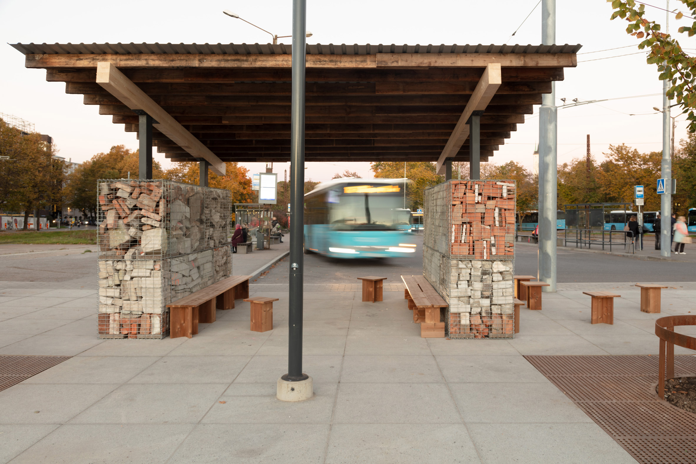 Bus shelter in Tallinn made from reclaimed materials 