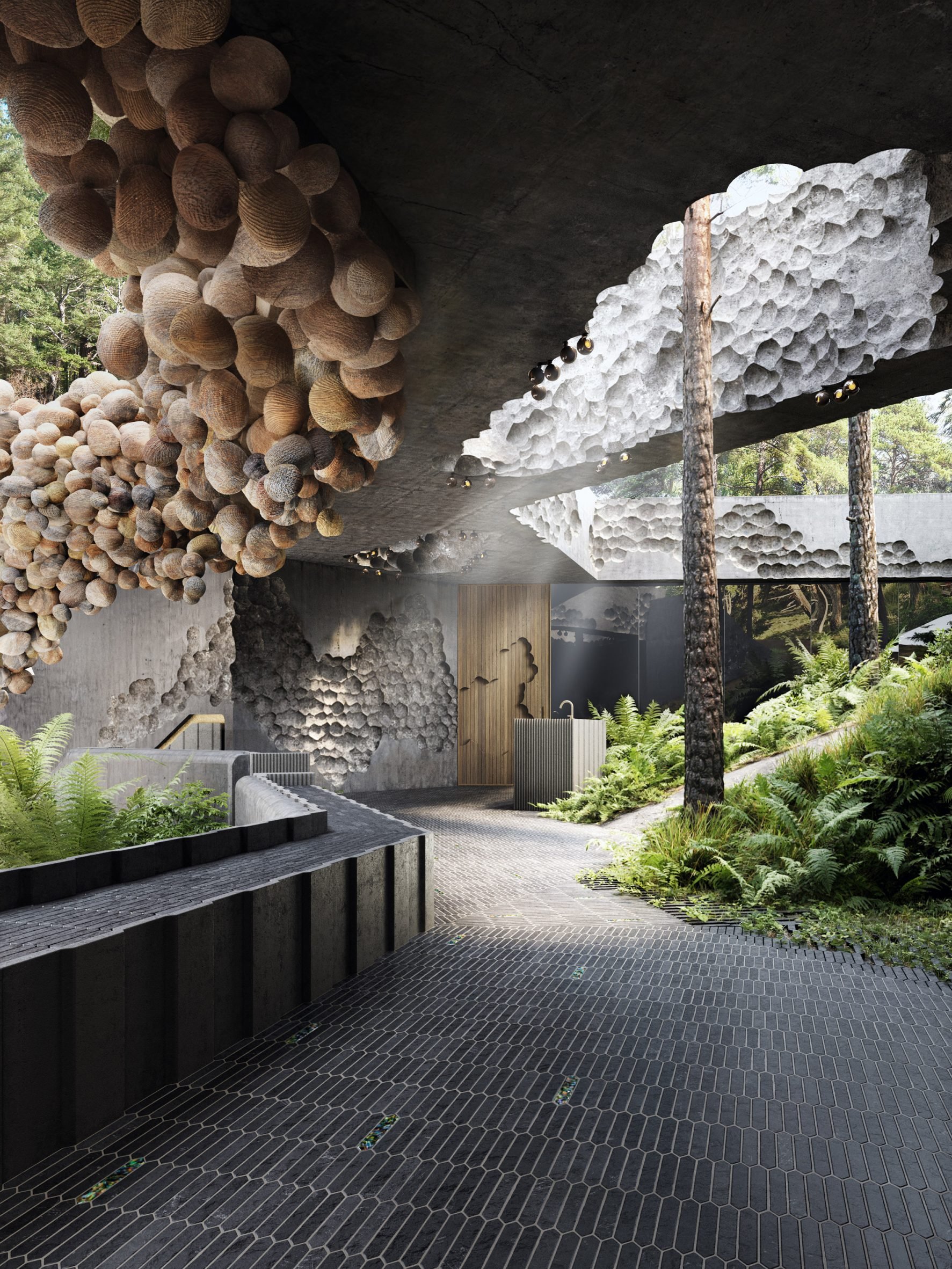 Burl covered concrete houses by Omer Arbel