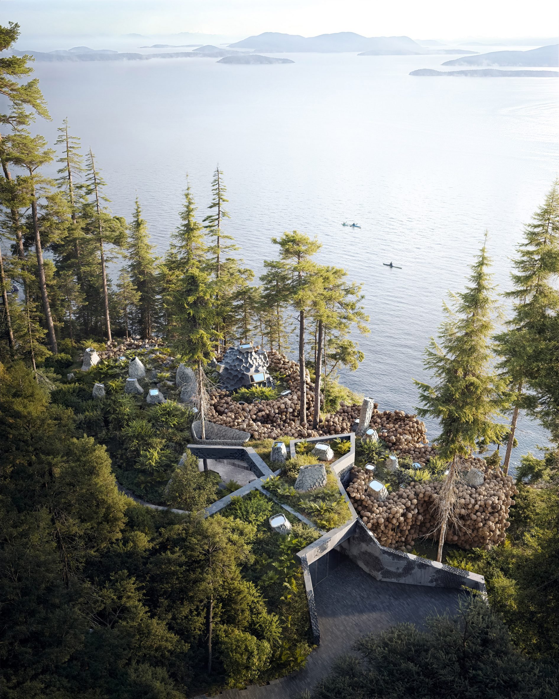 Burl covered concrete houses by Omer Arbel