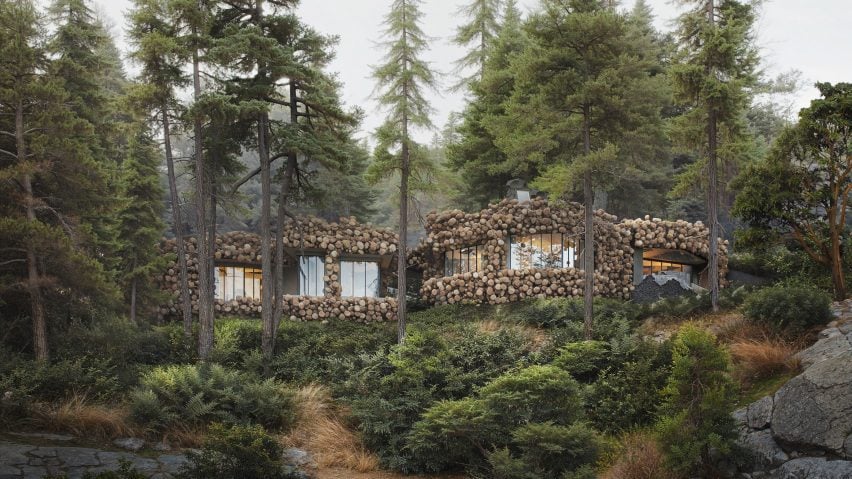 Burl covered concrete houses by Omer Arbel