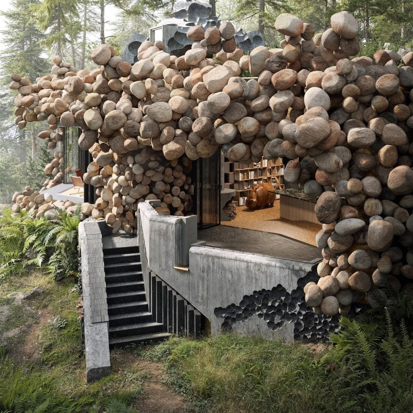 Burl covered concrete houses by Omer Arbel