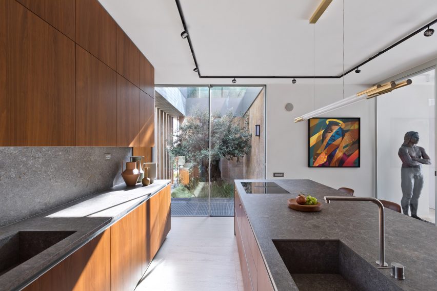 Kitchen interior at Atrium House in Greece