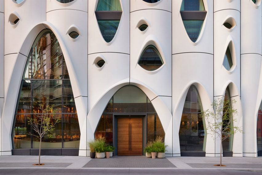 White building covered in windows