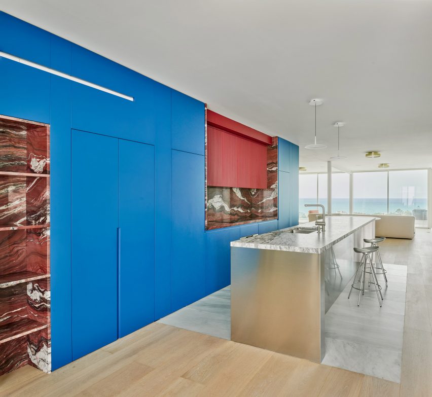 Blue kitchen unit in Spanish home