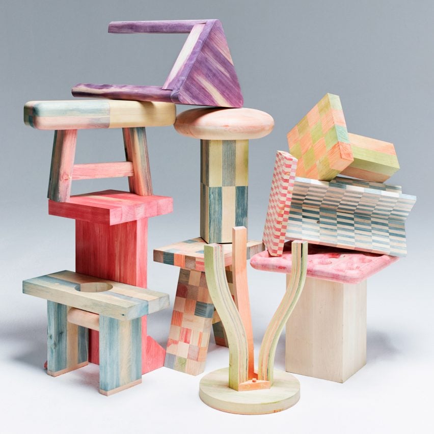 Roggbif stools by Studio Sløyd featuring through-coloured wood