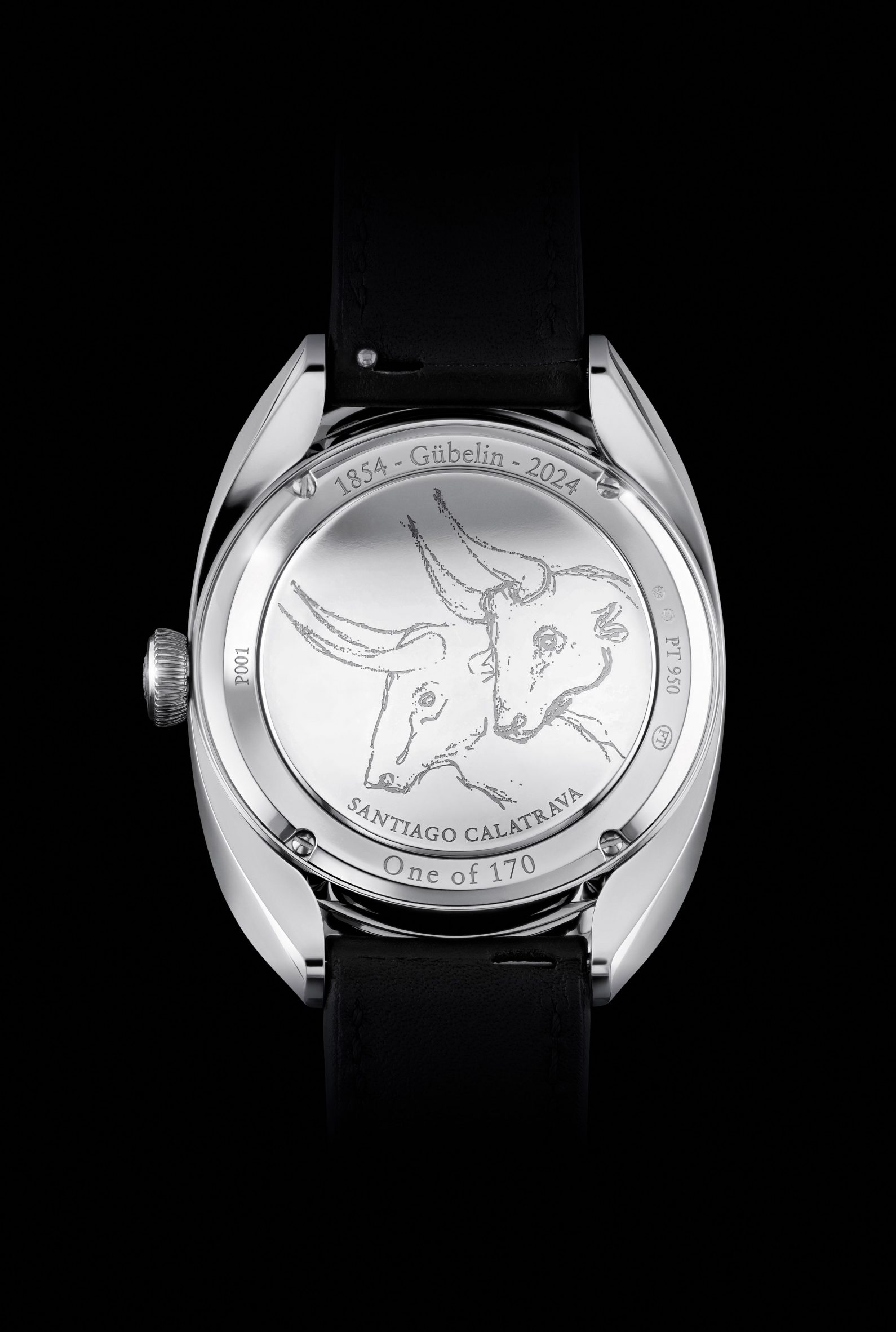 Engraving of a bull on Santiago Calatrava watch