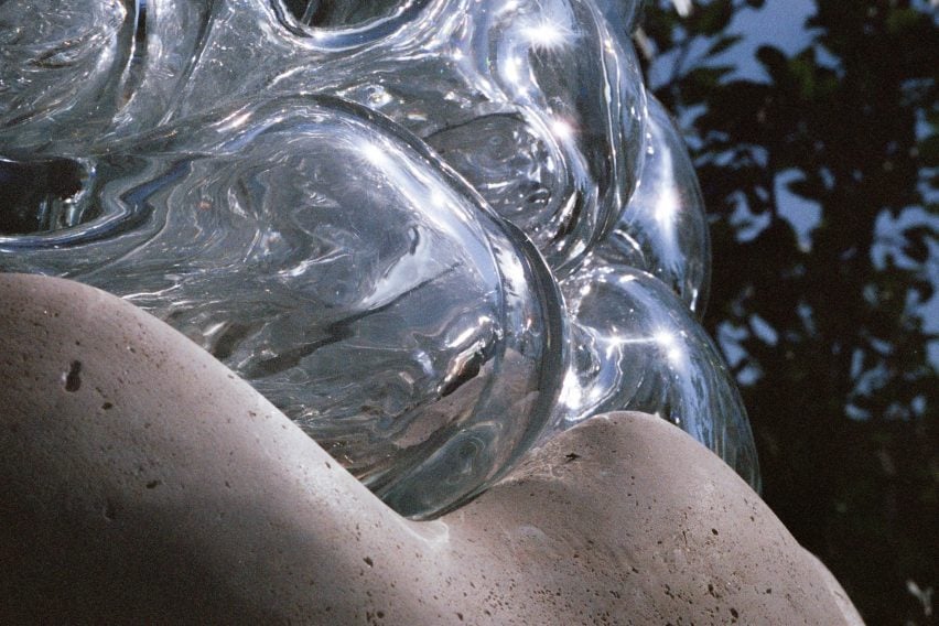 Close-up photo of bubble-like glass bricks on the Serpentine Bell sculpture by AAU Anastas