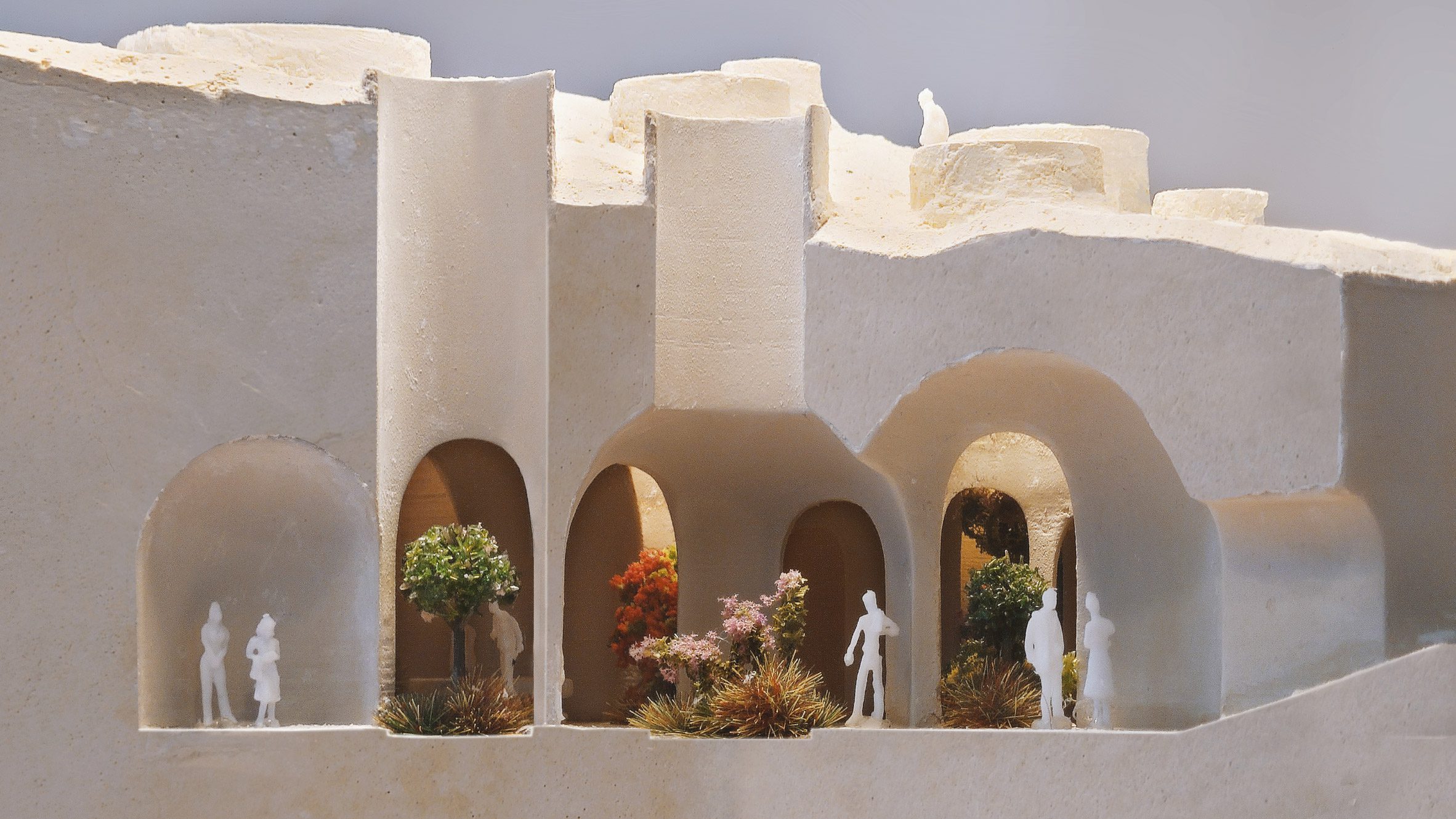 Architectural model showing a section of the underground spaces