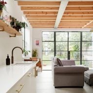 Steel framed doors and oak ceiling beams in kitchen Number 6 Station Road