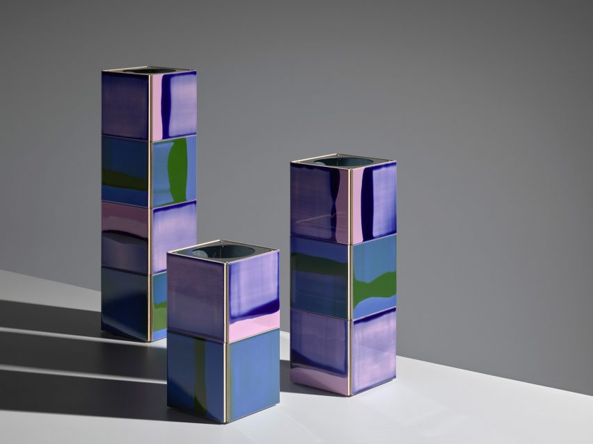 Three cuboid vases