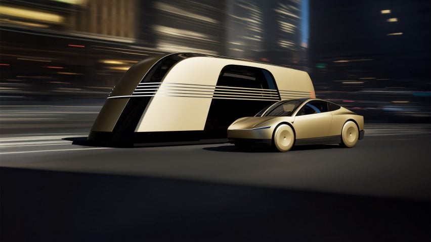 Tesla art deco Robovan and Robotaxi