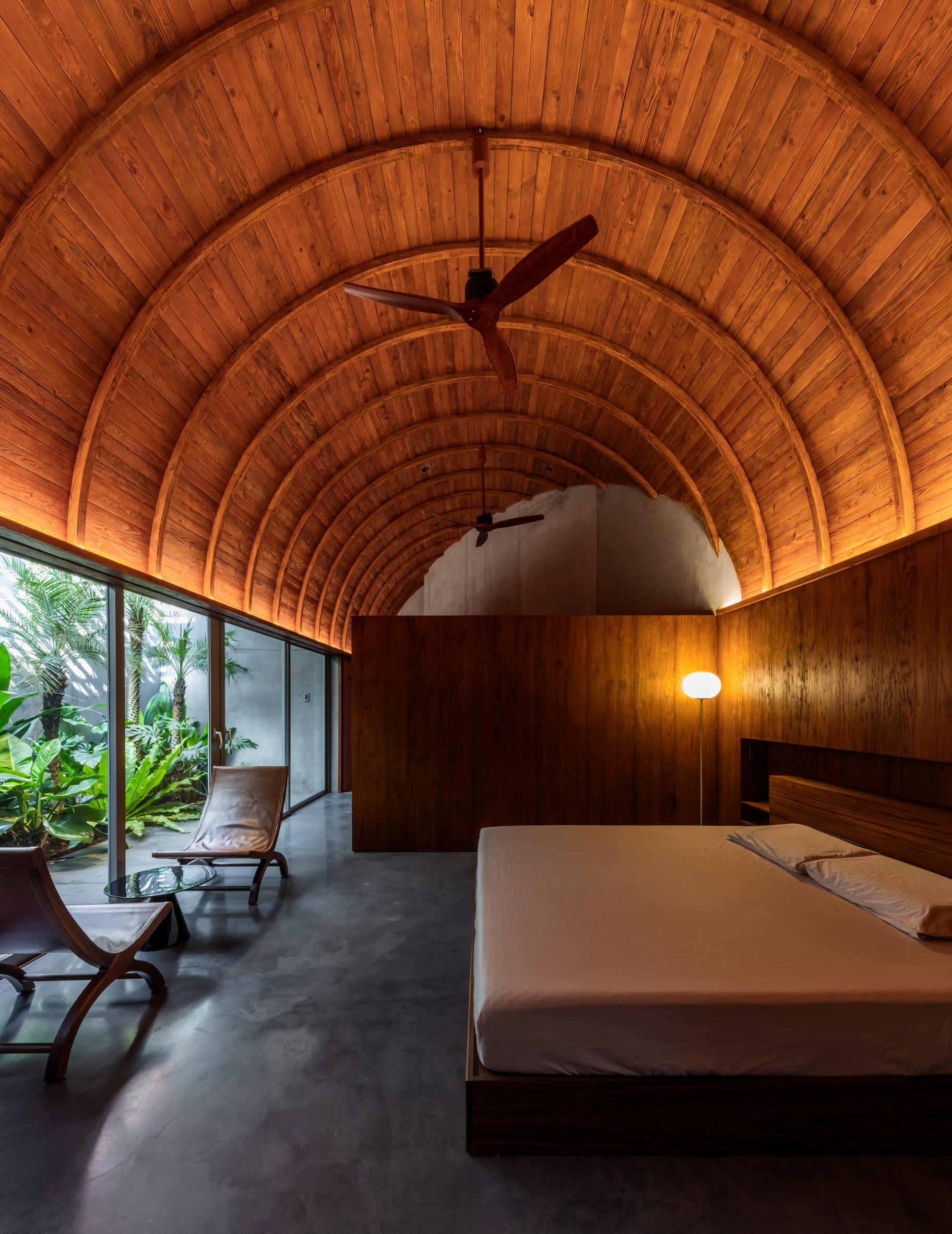 Barrel-vaulted bedroom interior